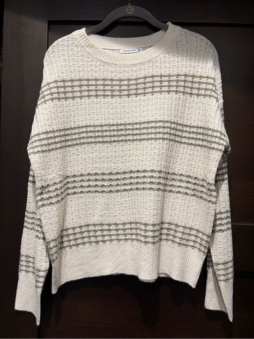 Staccato Cream Sweater with Olive Stripes